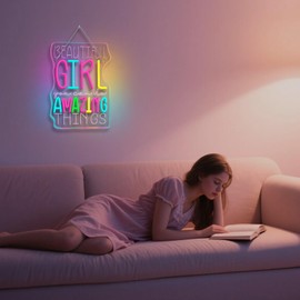 WLHOPE Beautiful Girl You Can Do Amazing Things Neon Signs for Wall Decor Adjustable LED Lights Decorations for Home Bedroom Birthday Party Best Gift for for Teen Girl