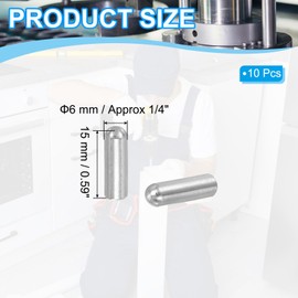 PATIKIL 304 Stainless Steel Dowel Pins 6x15 mm (5/16" Dia), 10 Pcs Round Head Flat Chamfered End Metal Dowel Pins Bunk Bed Pegs for Support Shelves Furniture Device