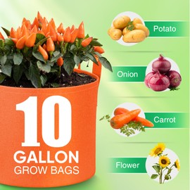 5-Pack 10 Gallon Grow Bags - Grow Bags 10 Gal 350g Heavy Duty Fabric Planting Bags with Handles, Potato Grow Bags for Gardening, Pots for Planting, Garden Bags to Grow Vegetables Potato Tomato Outdoor