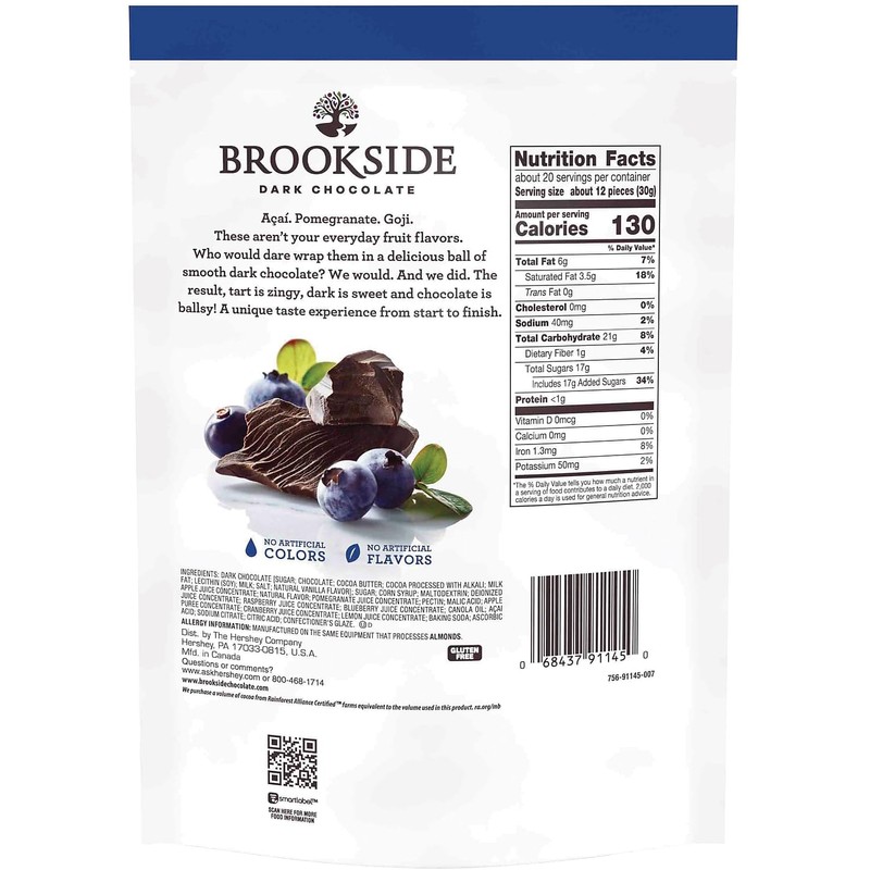 BROOKSIDE Dark Chocolate Acai and Blueberry Flavors, 21 Ounces, 2/BD
