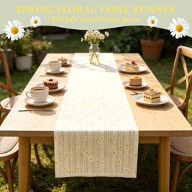 Winotic Light Yellow Floral Cotton Table Runner Boho Table Decor (12”x72”)