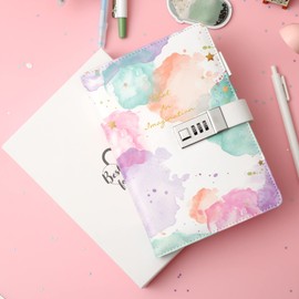 CAGIE Diary with Lock for Girls and Women, Waterproof Journal with Lock 192 Pages Secret Girls Locked Diary with Pen, Password Locked Journals for Teen Girls, A5 Watercolour Design