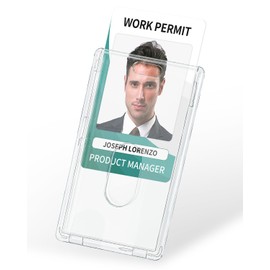 Uniclife 2 Pack Thumb-Slot Badge Holder Clear ID Card Holders with Easy Access Vertical Plastic Case Hard Card Protector for Office School IDs Credit Cards Proximity Key Cards Driver’s Licenses