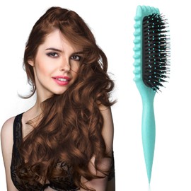 Curling Brush for Defined Curls - Antistatic Styling Brush with Ventilation Design for Wet & Dry Hair, Ideal for Curly Hair and Volume Care (Green)