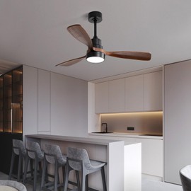 DPYRTFQ Ceiling Fan with Lights Remote Control, 48" Wlanut Indoor Ceiling Fan with 3 Solid Wood Blades Reversible DC Motor for Bedrooms, Living Rooms, Dining Areas, Offices, as Well as Outdoor