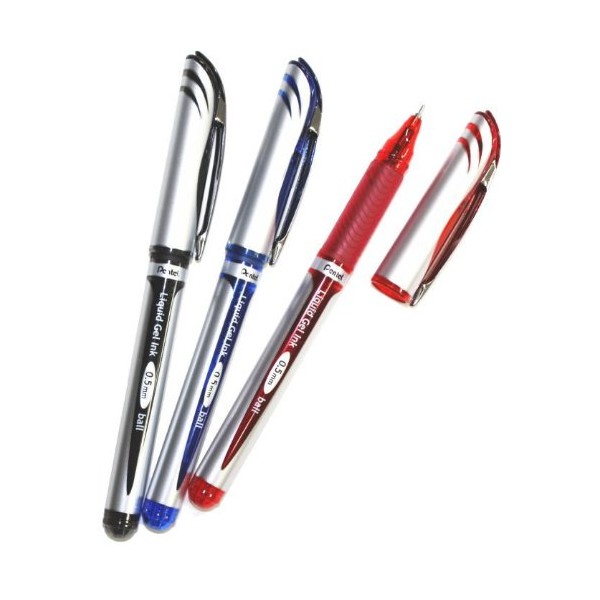 Pentel Energel stick Liquid Gel Pen, 0.5mm, Fine Line, Needle Tip, Black.blue.red Ink-value set of 3 (with Values Japan Original Discription of Goods)