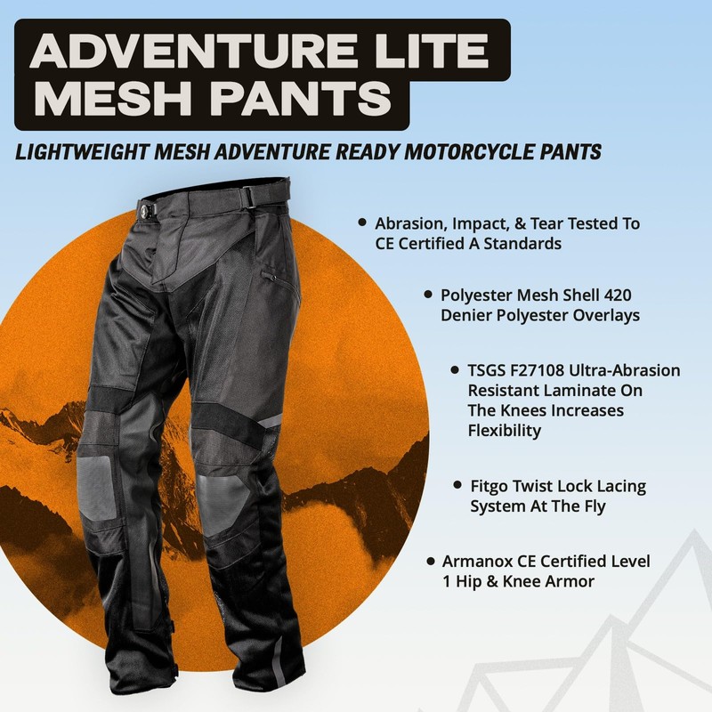Tourmaster Adventure Lite Mesh Motorcycle Pants Black