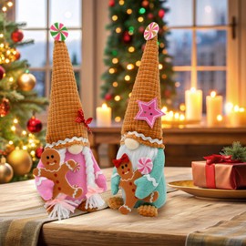 KnomeKo Gingerbread Gnome Christmas Plush Decor- Pastel Candyland Christmas Decorations for Home Gingerbread Kitchen Decor Indoor-Winter Tiered Tray Display for Women