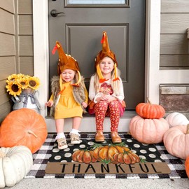 Faptoena Thankful Thanksgiving Day Door Mat Fall Outside,Pumpkin Polka Dots Welcome Mat for Front Door,Autumn Indoor Outdoor Non-Slip Rugs Doormat for Farmhouse Home Porch Decorations (30" x 17")