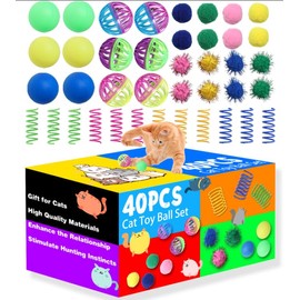 Cat Toys for Indoor Cats 40 PCS Kitten Toys Cat Interactive Toys Pack Including Cats Springs Sparkle Ball Pom Pom Ball Jingle Balls Tracks Balls
