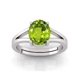 LMDPRAJAPATIS 5.25 carat Silver Plated Light Green A+ Quality Natural Peridot Lab Tested Astrological Gemstone adjustable Ring For Men or Women's