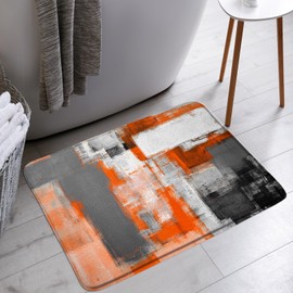 AYDSMYD Burnt Orange Gray Bath Mat Orange Abstract Brushstrokes Painting Art Modern Boho Farmhouse Bathroom Bathtub Floor Rugs Doormat Toilet Decor,18 x 30 in