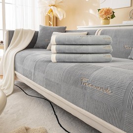 AUAUY Soft Milk Fleece Sofa Covers, New Non-Slip Sofa Covers 1 2 3 Seater, Couch Covers for Sectional Sofa, Sofa Cover L Shape Furniture Protector, New Sofa Cushion Covers (Grey, 90x160cm)