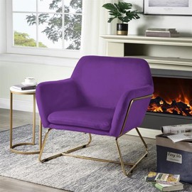 Lilola Home Keira Purple Velvet Accent Chair with Metal Base