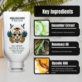 Billy Jealousy Make Your Mark Fresh Tattoo Wash, Cleansing and Hydrating Tattoo Aftercare Enriched With Cucumber and Rosemary, 8 Fl Oz