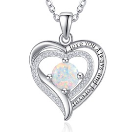 Zeuslia S925 Sterling Silver Necklace for Women Opal Necklaces Gifts for Wife Mom Anniversary Jewellery 18K White Gold Filled Love Gift for Her