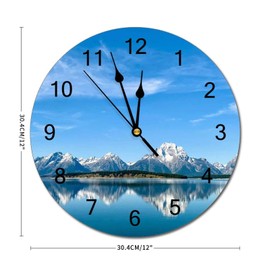 Wall Clock Silent Non Ticking PVC Clocks, Wyoming Grand Teton Teton Landscape Mountains C 16, Battery Operated 12in(30cm), Round Farmhouse Clock, Rustic Clocks Decor, Made in The USA