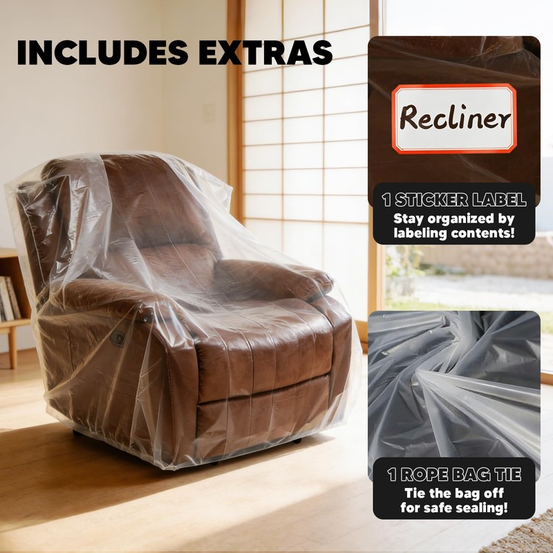 COCODE 2 Pcs Plastic Furniture Covers Moving Storage Bags, 4