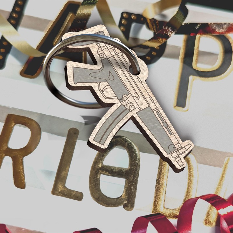 Gewehr MP5 Schlüsselanhänger handgemacht aus Holz, Glücksbringer, Gewehr, Gaming Geschenk,
