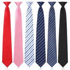 Janmercy 6 Pcs Clip on Tie for Men Clip on Easy Necktie Striped Solid Plaid Dots Mixed Lot Tie for Office School, 20 Inch (Stripe Style)
