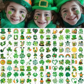 117PCS St Patrick’s Day Tattoos, Shamrocks Irish Flag Leprechauns Gnomes Hats Face Temporary Tattoo Stickers,St Patrick’s Day Decor Party Favors for Adult Men Women Kids