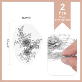 sourcing map 2 Pcs Flower Lace Appliques 3D Embroidery Lace Patch Sewing Addition Embellishments for Wedding Bridal Dress Clothes DIY Crafts Accessories Lace Decoration, Silver (20cm)