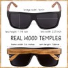 Woodies Black Oversized Flat Top Square Zebra Wood Sunglasses with