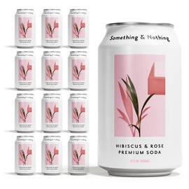 Something & Nothing Flavoured Sparkling Water - Lightly Carbonated, Full Flavoured with Added Grape & Lemon Juice | Vegan & Low Calorie Soda | 355ml Cans, Pack of 12 (Hibiscus & Rose)