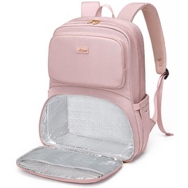 LABOMO Lunch Backpack for Women Work: Men 16 Inch Laptop Backpack with Insulated Leak Proof Lunch Compartment Large Picnic Lunchbox Bag Meal Prep Bookbag for Nurse Teacher Commuter Travel Pink