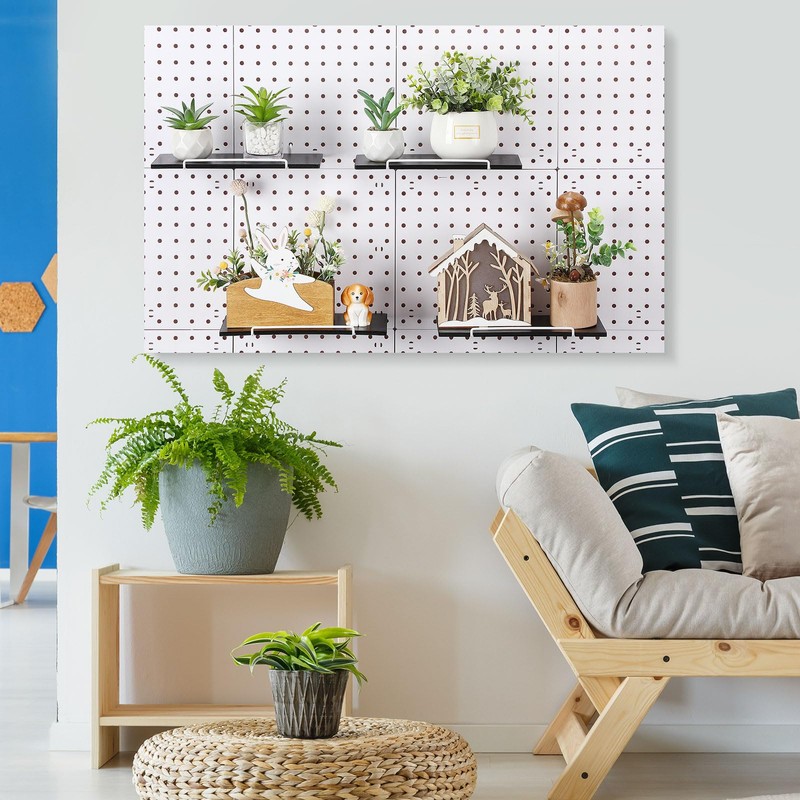 Wonderjune 4 Pcs Wooden Pegboard Shelves with Metal Pegboard Shelf