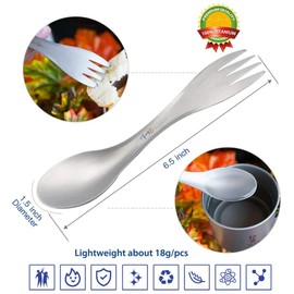 TiTo Titanium Spork 2-in-1 Lightweight Spoon-Fork Portabale Flatware for Outdoor Camping, Traveling, Hiking and Picnics Utensil 2Pcs(2-in-1)