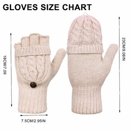 Beurlike Winter Fingerless Gloves Mittens for Women Men Warm Wool Knitted Convertible Flip Top Mittens Cold Weather(Beige)