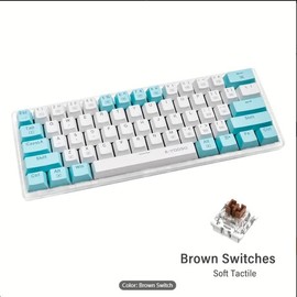 E-YOOSO Z-11T 60% Mechanical Keyboard, Mechanical Gaming Keyboard Wired With LED Backlit, Ultra-Compact 60 Percent Computer Keyboard For Windows, Mac OS (White Blue) - Color: Color: Brown Switch