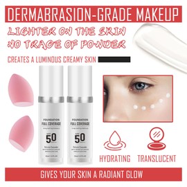 2PCS Full Coverage Foundation with Makeup Sponge,Waterproof Long Lasting Moisturizing Foundation Makeup A