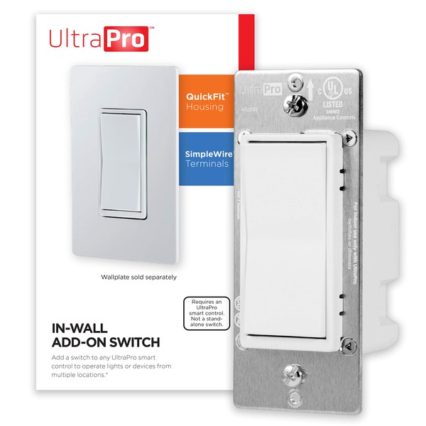 UltraPro Add-On Switch QuickFit and SimpleWire, In-Wall White Rocker Paddle Only, Z-Wave ZigBee Wireless Smart Lighting Controls, NOT A STANDALONE Switch, 39350