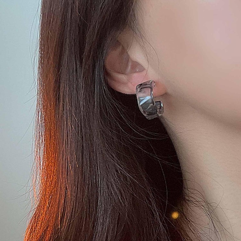 Wendalern Chunky Resin Hoop Earrings Clear Acrylic C-Shape Stud Earrings