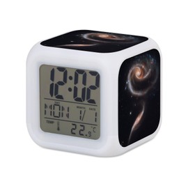 White Cube Illuminated Alarm Clock - Nebula Universe, Galaxy, Stars, Space - 7.8 x 7.8 x 7.8 cm - Retro Lighting Multicolour LED