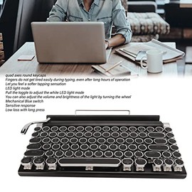 Teclado Mecánico para Juegos, Estilo de Máquina de Escribir, Teclado Retro Punk para Juegos, Teclado Bluetooth con Tecla Redonda de Metal y Retroiluminación, Interruptor Azul (Negro)