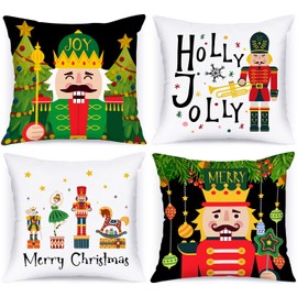 Lanpn 18x18 Nutcracker Christmas Throw Pillow Covers Set of 4, Green Nutcracker Decorative Holiday Pillow Case Cushion Cover 18 x 18 for Indoor Home Bedroom Couch Sofa Xmas Decoration