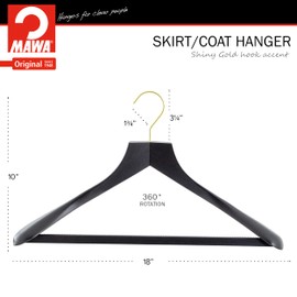 MAWA by Reston Lloyd, European Wooden Hanger, Beech Wood Body Form Hanger with Wide Supportive Shoulders, Rotating Gold Hook, Black Finish, for Shirts, Blazers, Pants, Dress Clothes Hanger, Set of 2