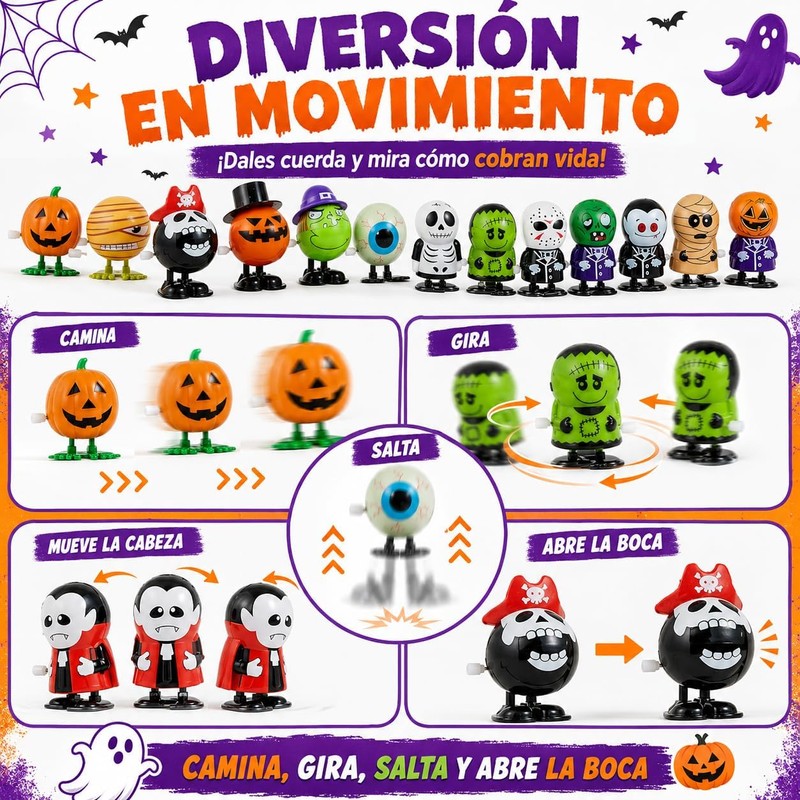 NEWKIBOU Surtido 24 juguetes Halloween con cuerda – Surtido de