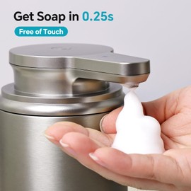 LAOPAO Automatic Soap Dispenser Touchless, Stainless Steel Rechargeable Foaming Soap Pump for Kitchen & Bathroom, Hands-Free Automatic Foaming Soap Dispenser, Xmas Gift, 10oz