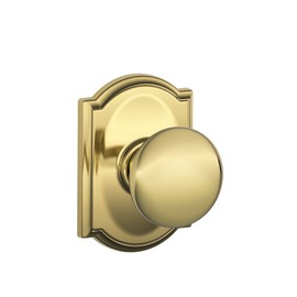 SCHLAGE F10 PLY 505 CAM Camelot Collection Plymouth Passage Knob, Bright Brass