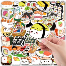 Cute Sushi Roll Kawaii Japanese Food Vinyl Waterproof Stickers, 50 Pcs for Bottles, Laptop, Phone, Skateboard, Guitar, Gift Pack for Kids, Girls, Teens, Adults