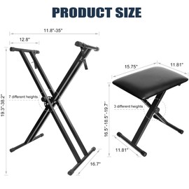 Kuyal Heavy-Duty, Double-X Adjustable Piano Keyboard Stand and Classic Piano Bench (Dual X)