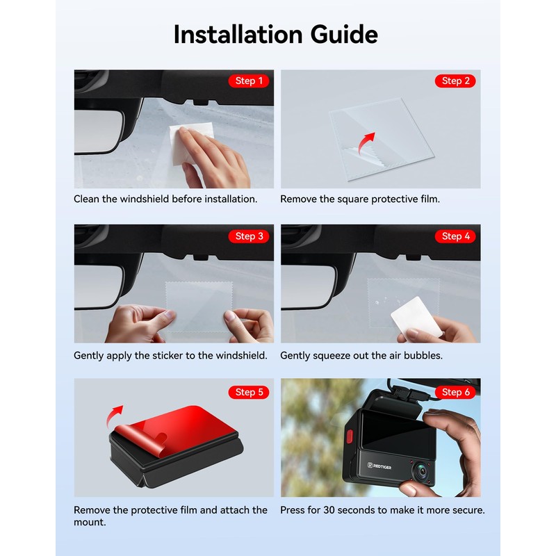 REDTIGER Adhesive and Electrostatic Stickers for VP20 Dash Cam Mounting,