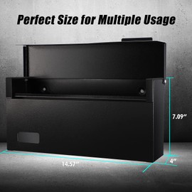 xydled Mailbox Wall Mount Door Mailboxes for Outside, Large Steel Hanging Metal Mailbox, Modern Post Box Package Parcel Drop Box for House Home, Textured Black, 14.56''x7.1''x4''