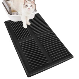 SlowTon Cat Litter Mat - Urine Proof Kitty Litter Mat for Litter Box, Waterproof Litter Trapping Mat, Washable Cat Litter Rug Catcher for Floor, Easy Clean Cat Litter Pad, Small 24 x 15", Black
