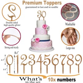 Decoración para tarta de cumpleaños con números de 0 a 9 con purpurina dorada para decoración de tartas de cumpleaños 16, 18, 21, 30, 40, 50, 60 aniversario de cumpleaños