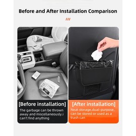 Qirc Car Leather Trash Can for Seat Back, Upgrade Hanging Garbage Bin, Waterproof Foldable Stroage Organizer for Car, Multipurpose Interior Accessories for SUV Truck RV Camping (Black-Seat Bag)